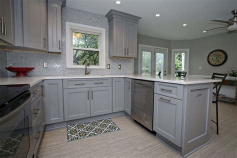 34+ trendy kitchen modern grey white hardware #kitchen. Savvy Gray Cabinet Kitchen Remodel with Island Seating ...