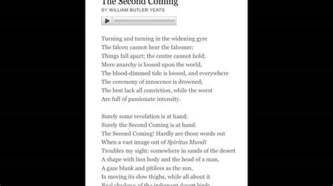 The Second Coming By William Butler Yeats Poetry Reflection Youtube