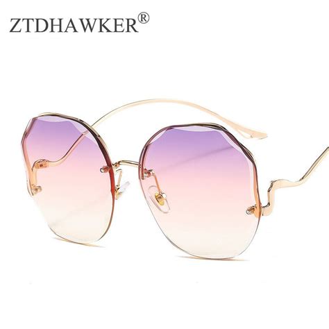 Womens Sunglasses Marine Film Uv Protection Frameless Wild Round Spectacles High Quality Metal