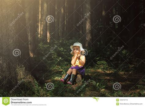 Cute Little Girl In The Forest Alone Fairy Tale Beautiful