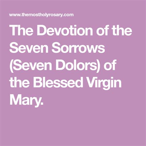 The Devotion Of The Seven Sorrows Seven Dolors Of The Blessed Virgin
