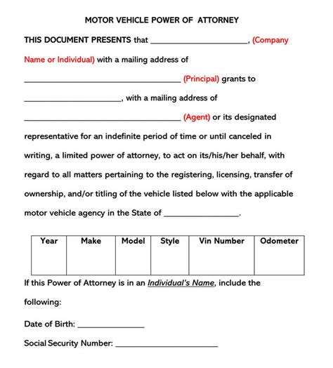 Motor Vehicle Power Of Attorney Form Pa