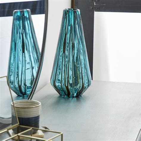 Extra Large Teal Glass Vase With Drip Effect 7 X 14 Overstock