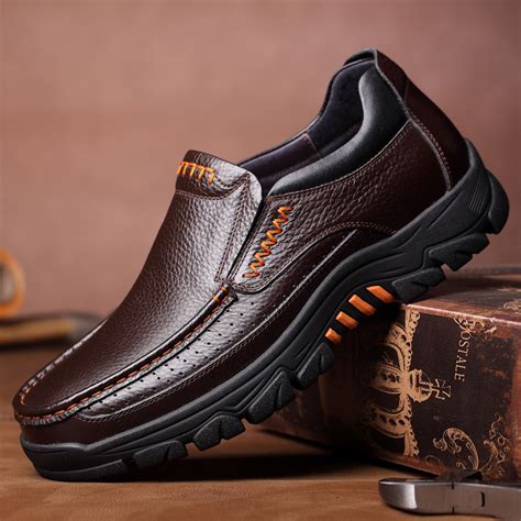 Men Genuine Cow Leather Waterproof Comfy Non Slip Soft Slip On Casual