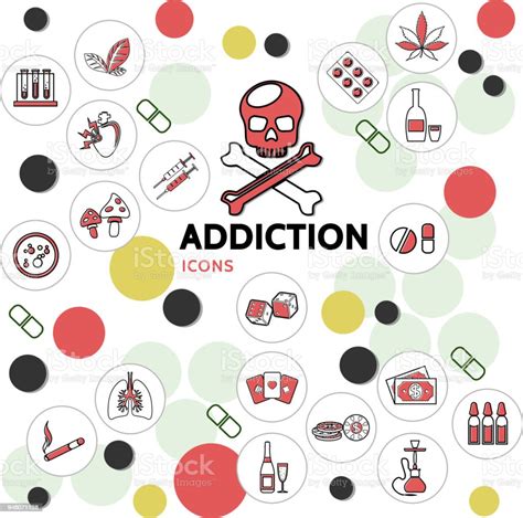 Harmful Addictions Line Icons Collection Stock Illustration Download