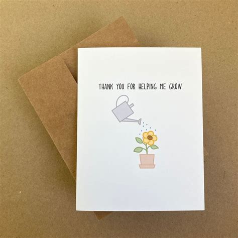 Thank You For Helping Me Grow Thank You Card Teacher Gift Etsy