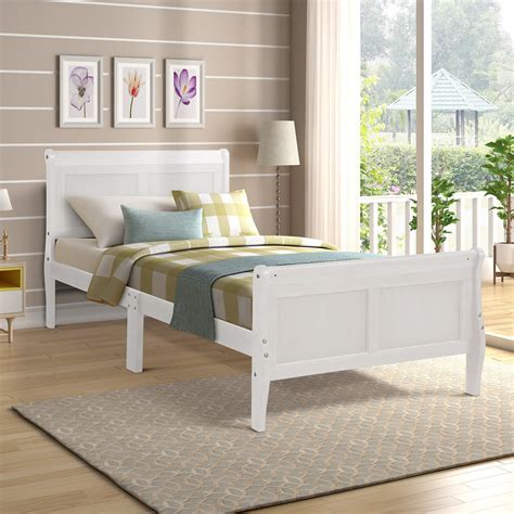 White Wood Bed Frames For Twin Size Modern Platform Bed Frame With