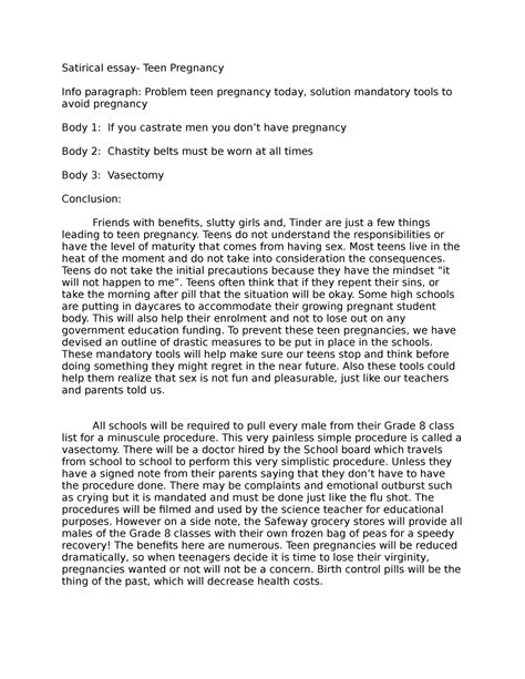 Satirical Essay Teen Pregnancy Satirical Essay Teen Pregnancy Info