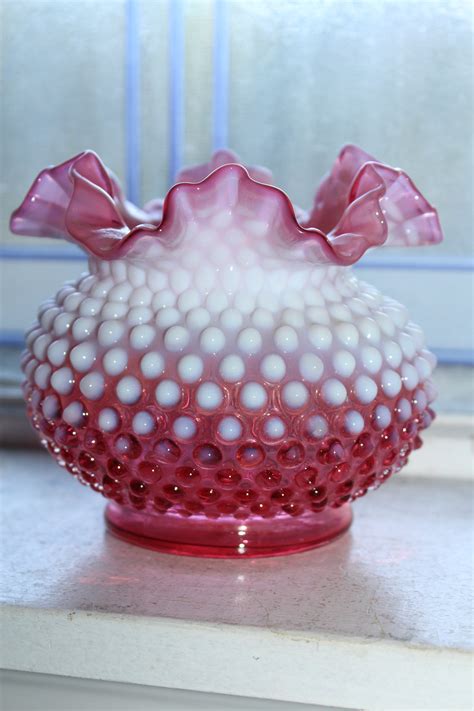 Large Fenton Vase Cranberry Opalescent Hobnail Glass