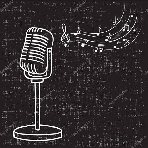 Old Microphone And Music Notes Hand Drawn Vector Vintage