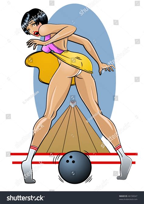 Vector Illustration Beautiful Pinup Girl Bowling Stock Vector