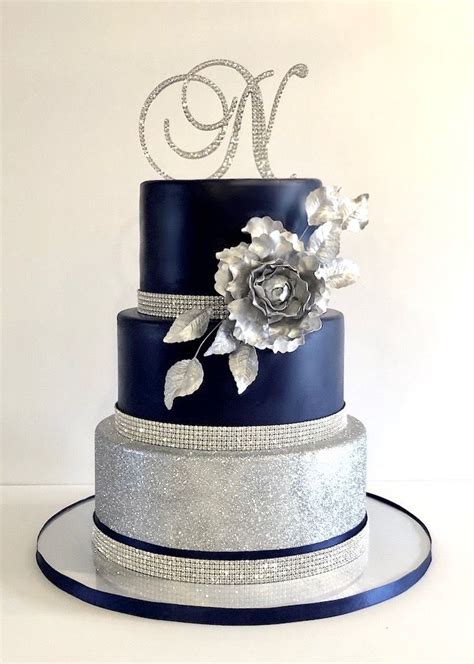 Navy Blue And Silver Sweet 16 Cake Wedding Cakes Blue Silver Wedding