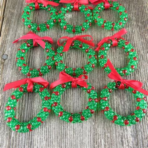 Vintage Wreath Beaded Christmas Ornaments Handmade Plastic Set Etsy