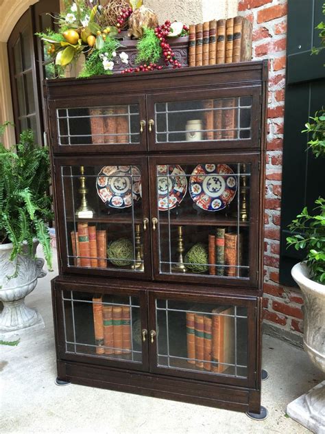 Antique Oak Bookcase With Glass Doors House Elements Design