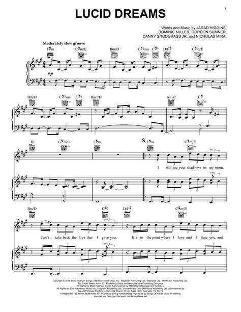 Lucid Dreams Piano Vocal And Guitar Right Hand Melody Sheet Music