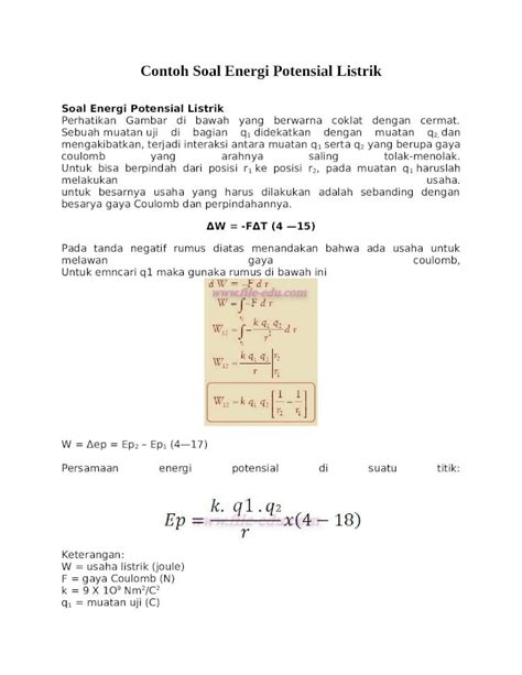 DOCX Contoh Soal Energi Potensial Listrik DOKUMEN TIPS