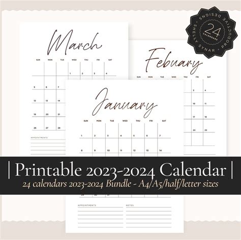 2023 2024 Printable Calendars Etsy