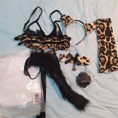 set leopard sexy costume kostum lingerie roleplay crotchless fesyen wanita pakaian wanita