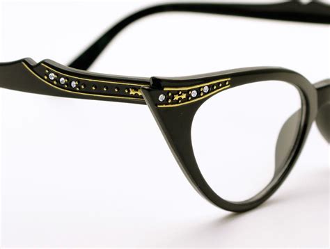 50s Style Black Frame Vintage Clear Cat Eye Retro Glasses Crystals