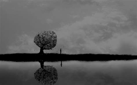 Dark Horror Mood Alone Sad Sorrow Vector Art Lakes Reflection Trees