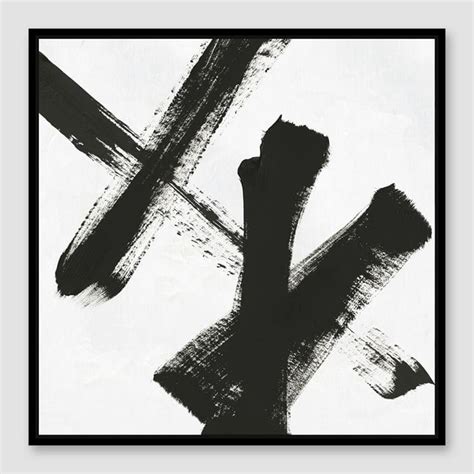 Framed Black White Abstract Strokes Canvas