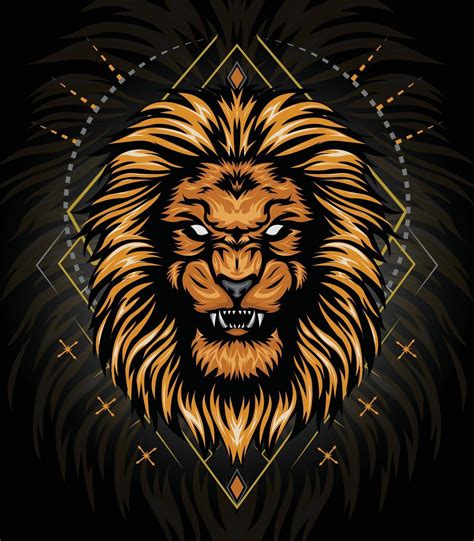 Vector Lion Head Gold With Ornament Background For T Shirt Design