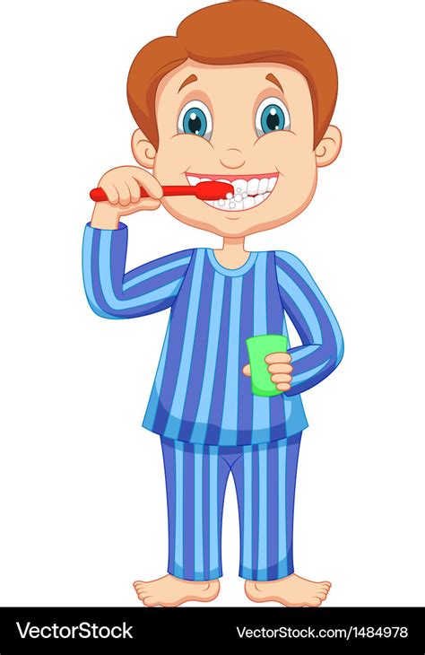 Cute Little Boy Cartoon Brushing Teeth Royalty Free Vector