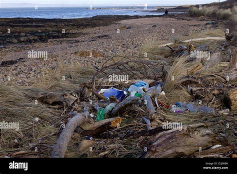 Rubbish Washed Up On The Shoreline Stock Photo Alamy