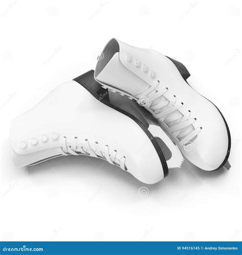 pair of women`s figure ice skates isolated on white 3d illustration clipping path stock
