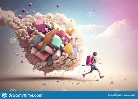 3d Illustration Of Girl Running Away From Colorful Explosion