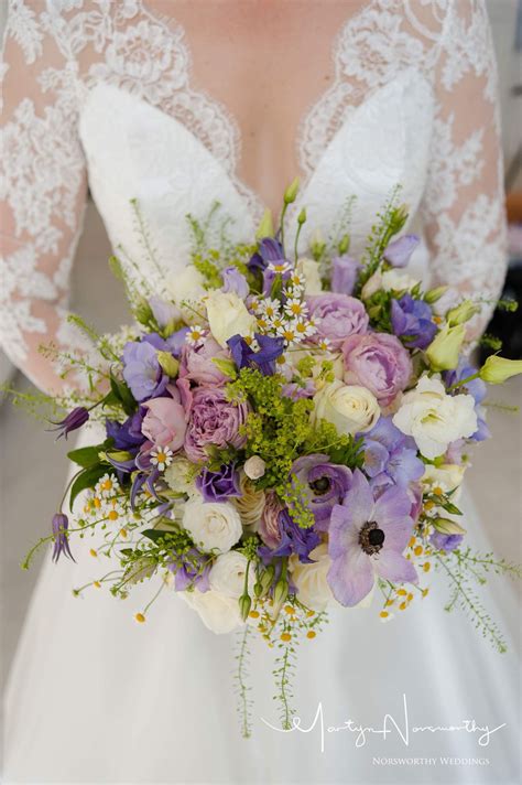 Rich Textured Bridal Bouquet Of Mixed Tonal Ivory Lilac And Purple