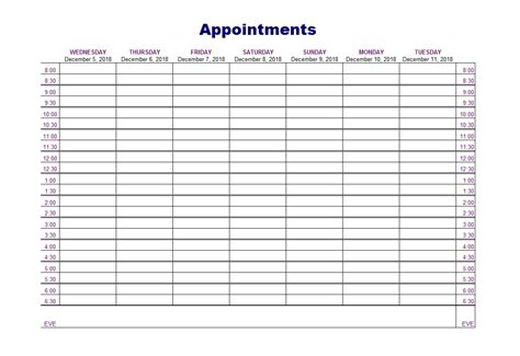Daily Appointment Schedule Printable 15 Minute Increments