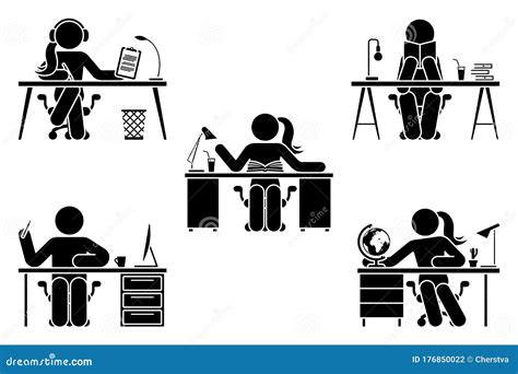 Stick Figure Male Female Study Learn Lesson At School Home Office
