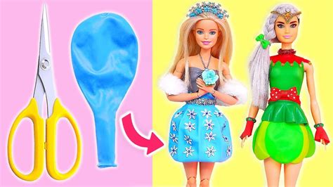 Diy Christmas Barbie Dresses With Balloons Easy No Sew Clothes For Barbies Barbie Doll