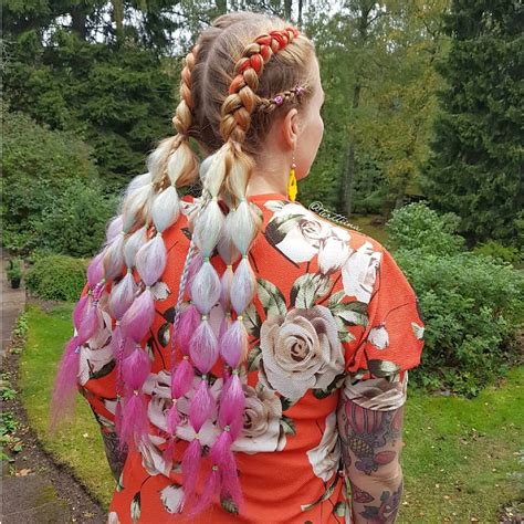 Terttina Instagram Dutch Braids With Rainbow Extensions Into Pigtails