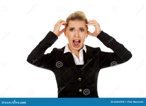 Angry Businesswoman Pulling Her Hair And Screaming Stock Photo Image