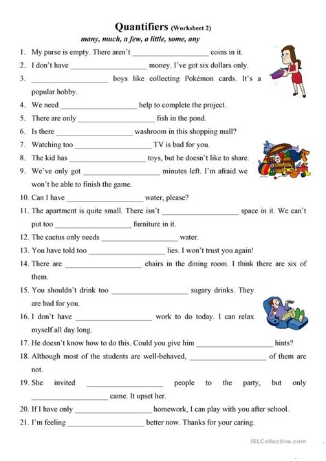 Quantifiers Many Much A Few A Little Some Any 2 English Esl Worksheets For Distance