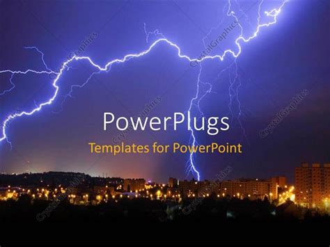 Powerpoint Template A Lightning Thunder With Skyscrapers In The