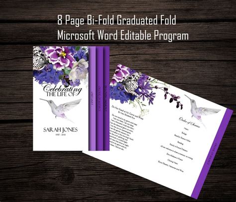 Funeral Program Template 8 Page Bi Fold Graduated Fold 85 X 11