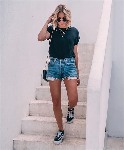 Denim Shorts Basic Tee Sneakers Summer Outfit Done Minimalstyle