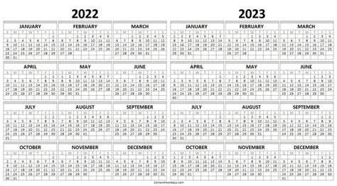 2022 And 2023 Monthly Calendar Printable Two Year