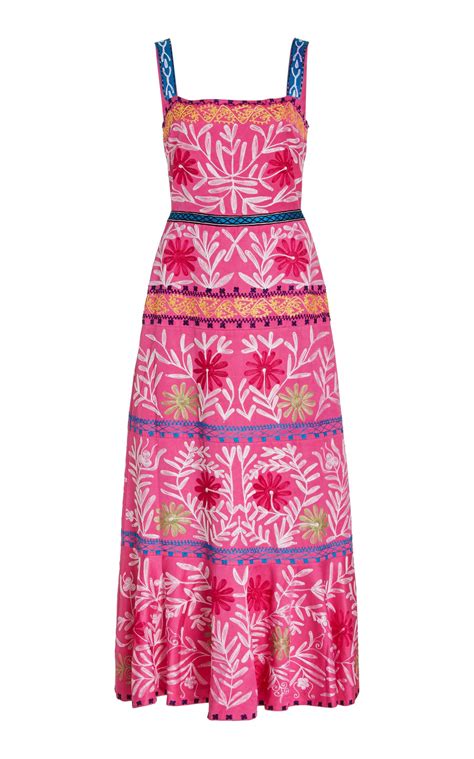 Alexis Alora Embroidered Midi Dress In Pink Lyst