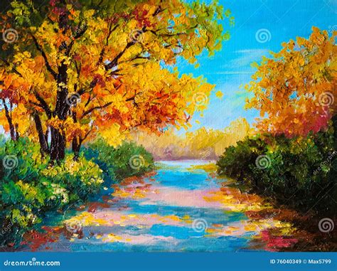 Oil Painting Landscape Colorful Autumn Forest Stock Illustration