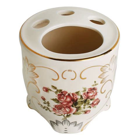 Yalong 5 Piece Red Rose Floral Ceramic Bathroom Accessory