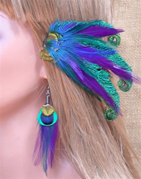 purple and teal peacock feather hair piece with by wildspirits 46 00 feather hair pieces