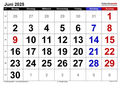 Kalender Juni 2025 Als Word Vorlagen
