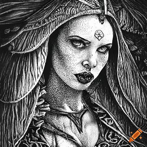 Dark Sorceress Illustration In Pen And Ink