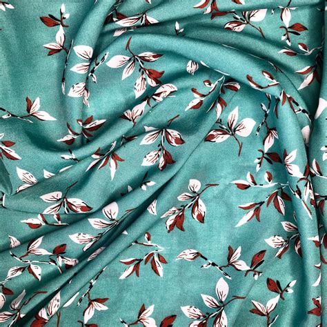 Teal Leaf Floral Viscose Fabric Dress Skirt Blouse Sewing Etsy