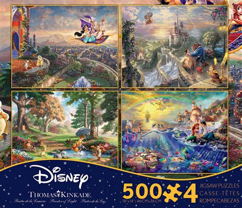 Four 500 Piece Thomas Kinkade Disney Puzzles Aladdin Beauty And The