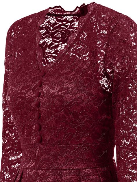 2018 Party Vintage A Line Lace Dress Wine Red Xl In Vintage Dresses